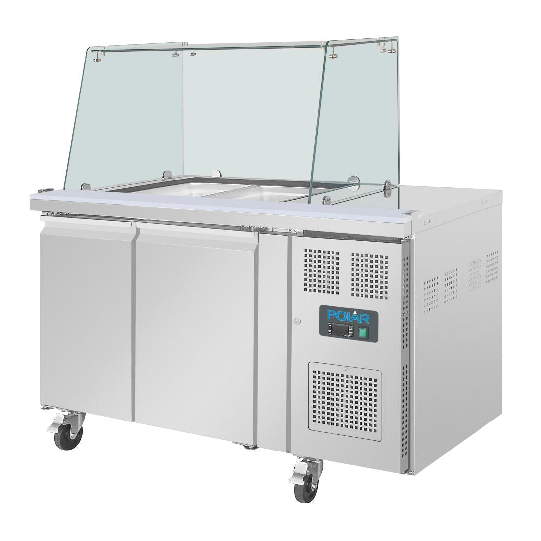 Polar U-Series GN Saladette Counter with Square Sneeze Guard 2 Door • PAS-UA017-A