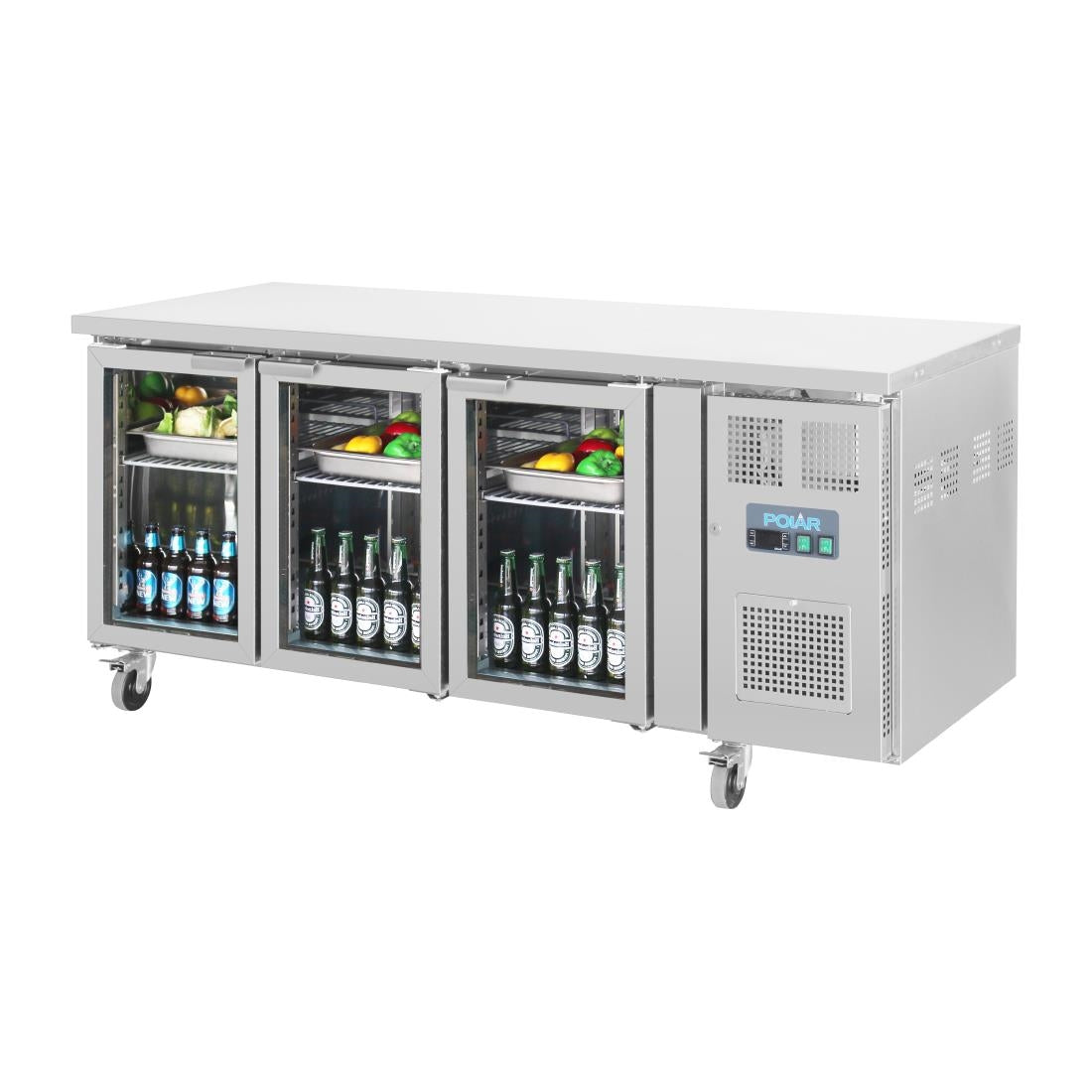 Polar U-Series 3 Door Counter Fridge with Glass Doors 358Ltr • PAS-UA024-A