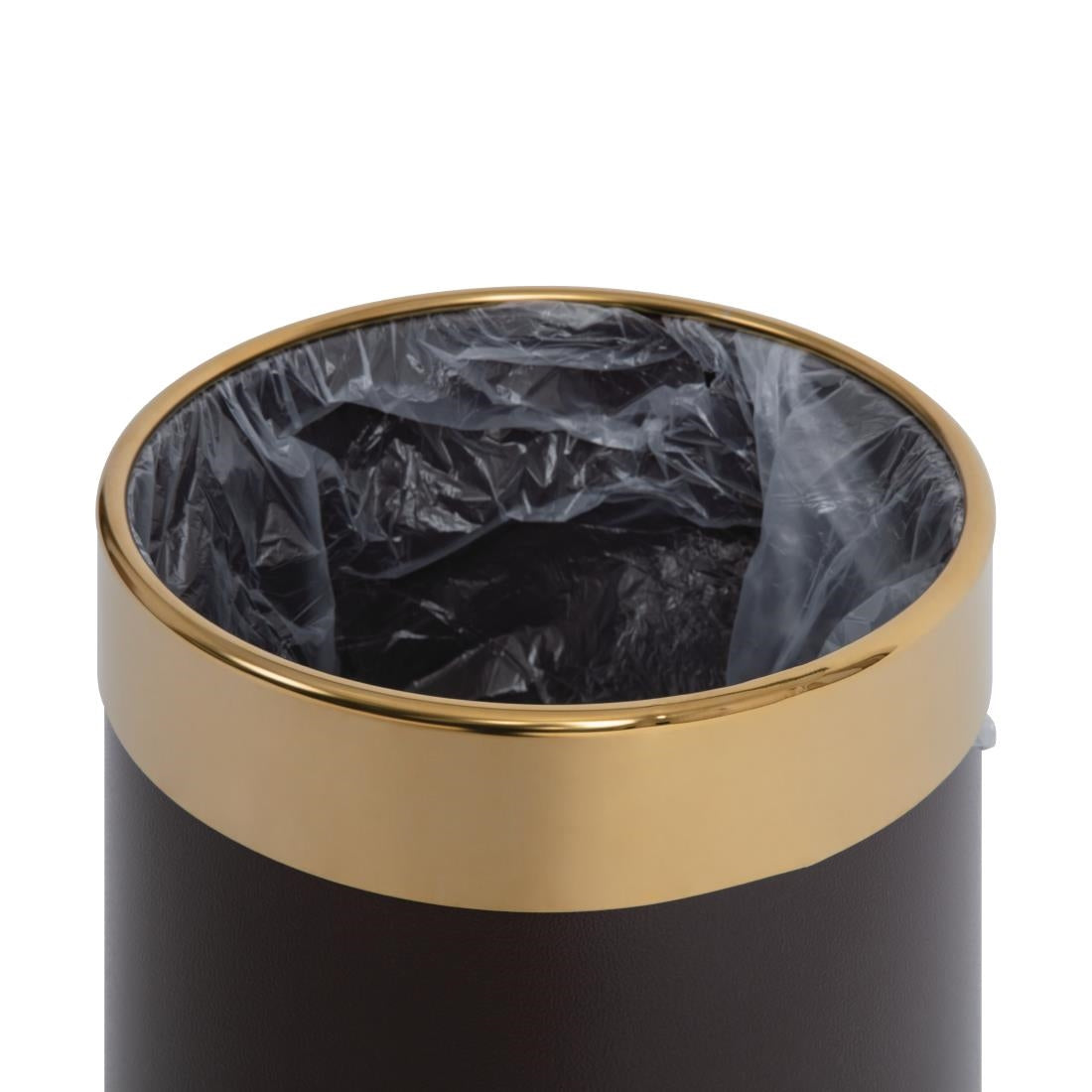 Bolero Waste Paper Bin Brown with Gold Rim 10.2Ltr (Removable rim holds liner in place | Material: Powder Coated Steel | 280(H)x224(Ø)mm) • PAS-Y804