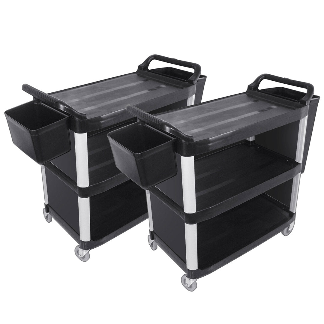 SOGA 2X 3 Tier Covered Food Trolley Food Waste Cart Storage Mechanic Kitchen with Bins • LUZ-FoodCart1515WithBinsX2