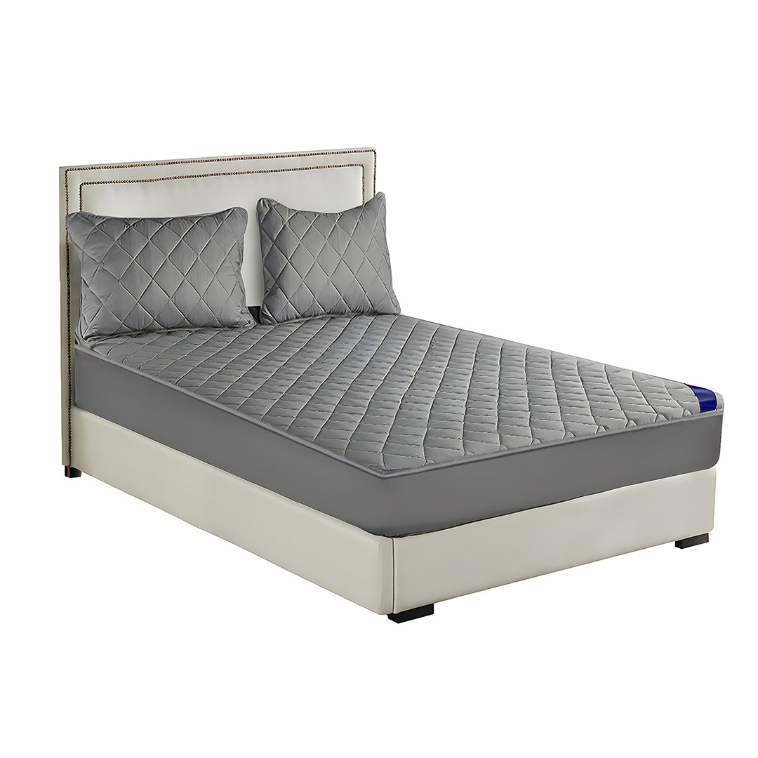 SOGA Grey 183cm Wide Cross-Hatch Mattress Cover Thick Quilted Stretchable Bed Spread Sheet Protector with Pillow Covers • LUZ-BCover4007