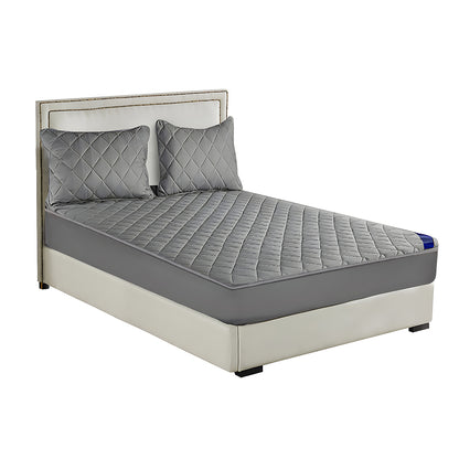 SOGA Grey 183cm Wide Cross-Hatch Mattress Cover Thick Quilted Stretchable Bed Spread Sheet Protector with Pillow Covers • LUZ-BCover4007