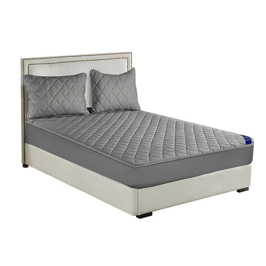 SOGA Grey 183cm Wide Cross-Hatch Mattress Cover Thick Quilted Stretchable Bed Spread Sheet Protector with Pillow Covers • LUZ-BCover4007