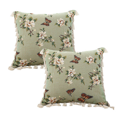SOGA 2X 45cm Matcha Green French Vintage Butterfly Loves Flowers Tassel Throw pillow • LUZ-FrenchCushion249X2