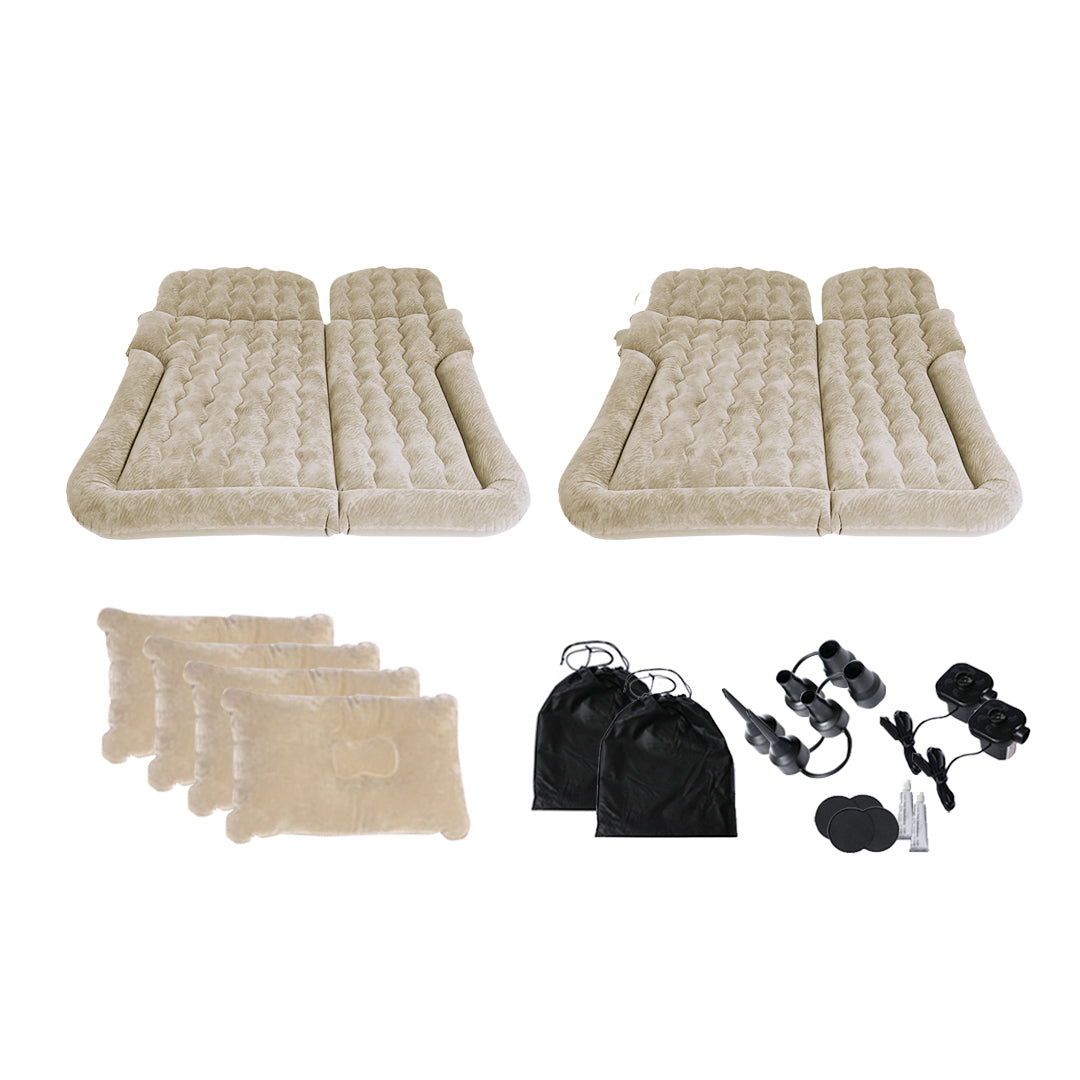 SOGA 2X Beige Inflatable Car Boot Mattress Portable Camping Air Bed Travel Sleeping Essentials • LUZ-CarMat015X2