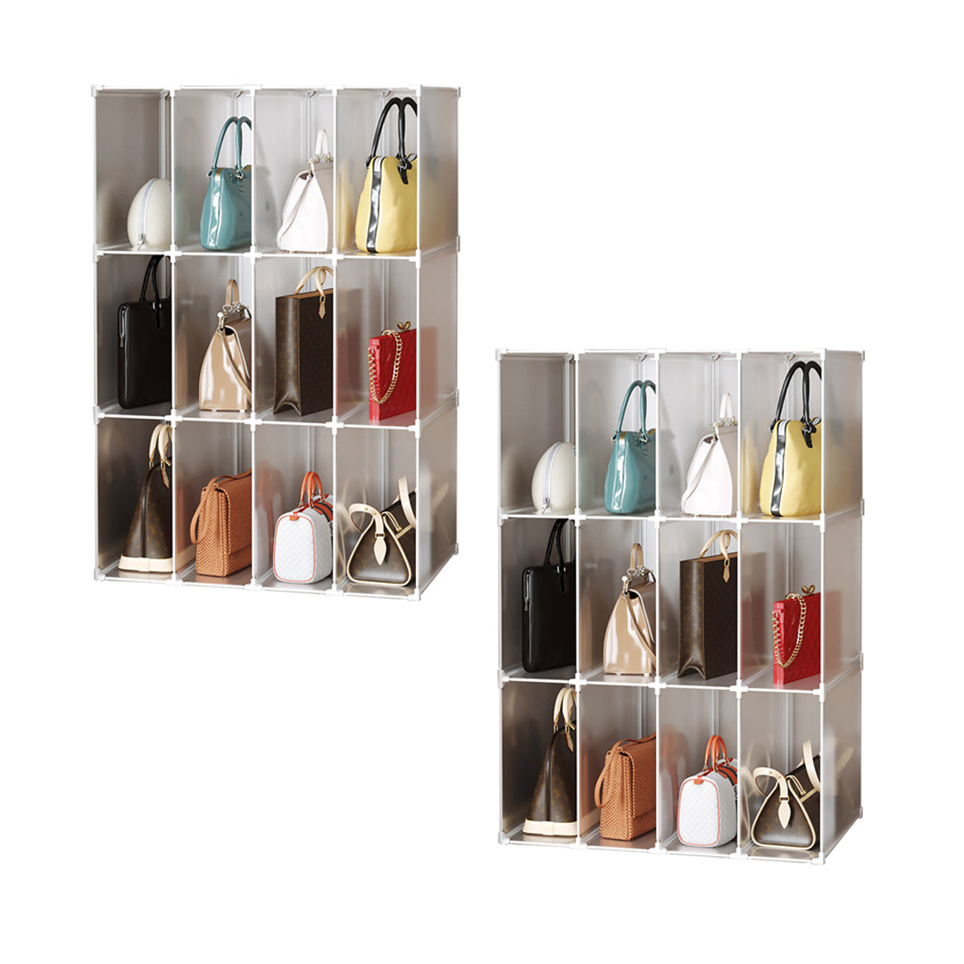 SOGA 2X 3 Tier Multifunctional PP Plastic Bag Box Portable Cubby DIY Storage Shelves Stackable Handbag Purse Organiser • LUZ-BagBox059X2