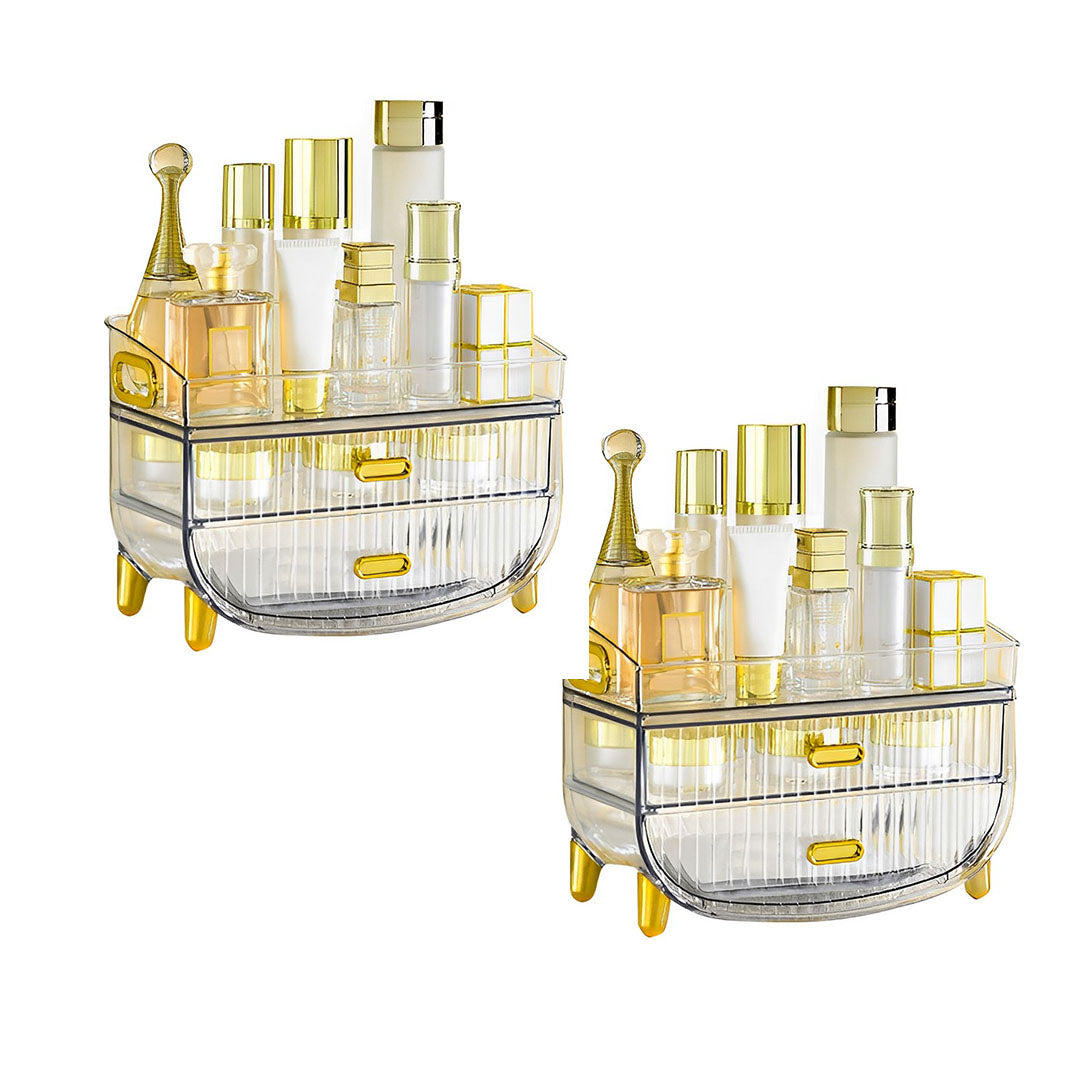 SOGA 2X 3 Tier Transparent Multifunctional Countertop Cosmetic Storage Makeup Skincare Holder Jewelry Cabinet Bathroom Desk Drawer Vanity Organiser • LUZ-BathC123X2