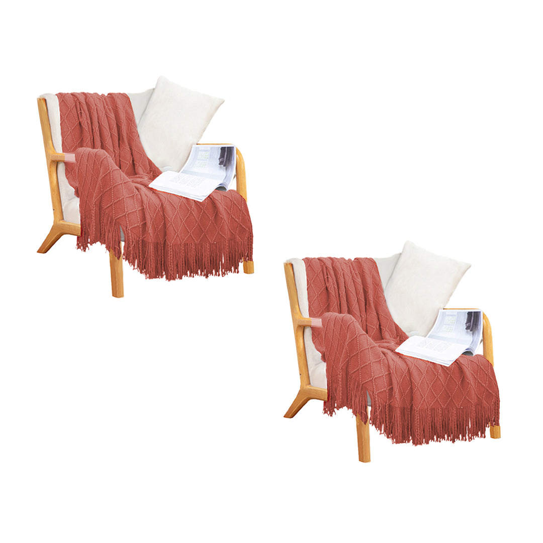SOGA 2X Red Diamond Pattern Knitted Throw Blanket Warm Cozy Woven Cover Couch Bed Sofa Home Decor with Tassels • LUZ-Blanket905X2