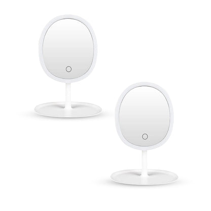 SOGA 2X 26cm White Oval Smart LED Makeup Bedroom Table Vanity Mirror Tricolor Adjustable Light • LUZ-MirrorE10X2