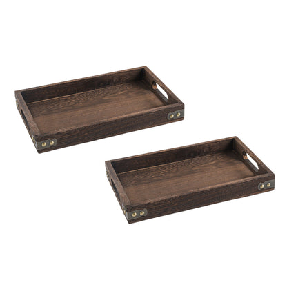 SOGA 2X Medium Walnut Rectangle Wooden Tray Breakfast Dinner Serving Board Tea Set Holder Kitchen Home Decor • LUZ-WodE562X2
