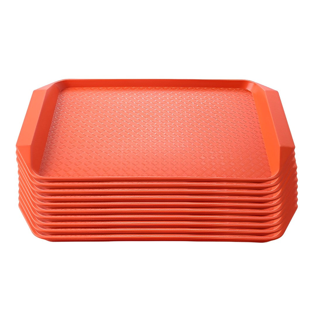 SOGA Rectangular Serving Tray Heavy Duty Waterproof Stackable Plastic Food Snack Pan Set of 10 Orange • LUZ-PVPlateOrangeX10