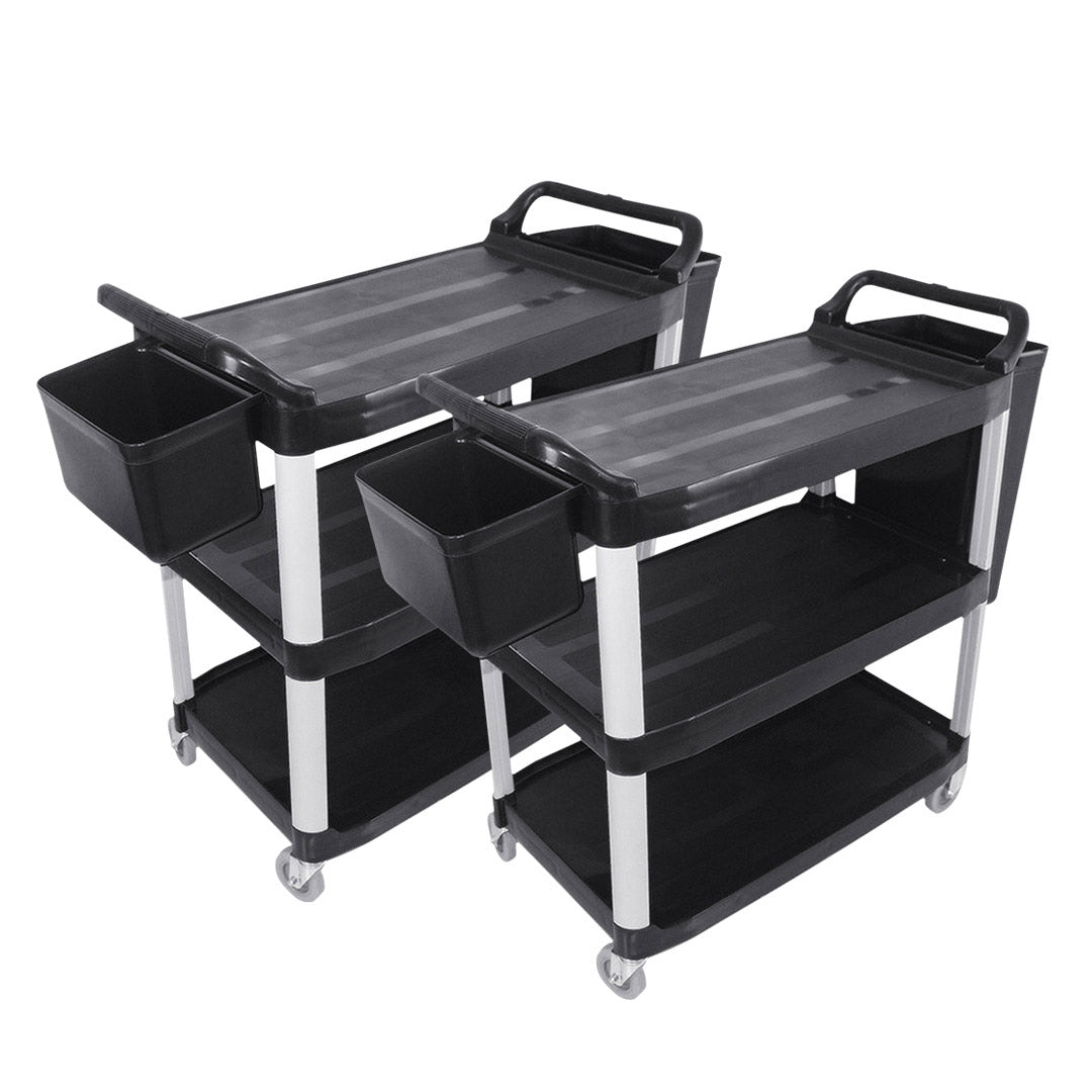 SOGA 2X 3 Tier 83x43x95cm Food Trolley Food Waste Cart w/ 2 Bins Storage Kitchen Small • LUZ-FoodCartRubbishWithWasteBinsSX2
