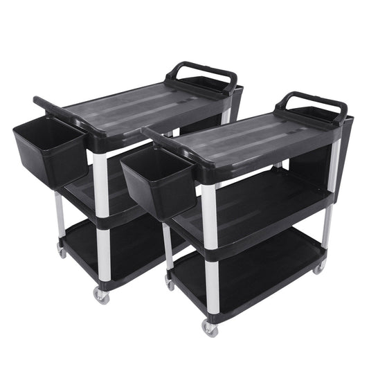 SOGA 2X 3 Tier 83x43x95cm Food Trolley Food Waste Cart w/ 2 Bins Storage Kitchen Small • LUZ-FoodCartRubbishWithWasteBinsSX2