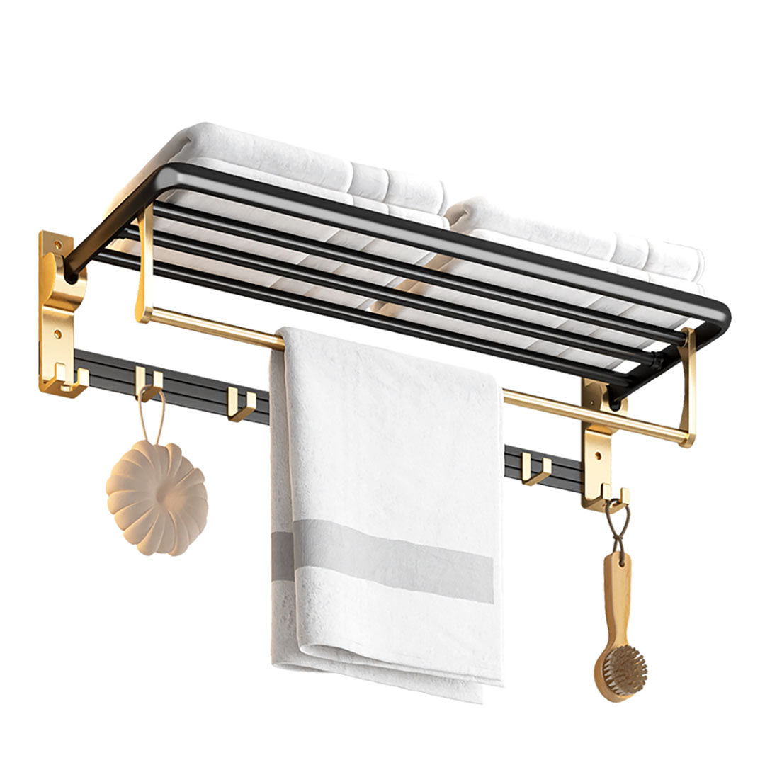 SOGA 63cm Wall-Mounted Double Pole Towel Holder Bathroom Organiser Rail Hanger with Hooks LUZ-TAN1011