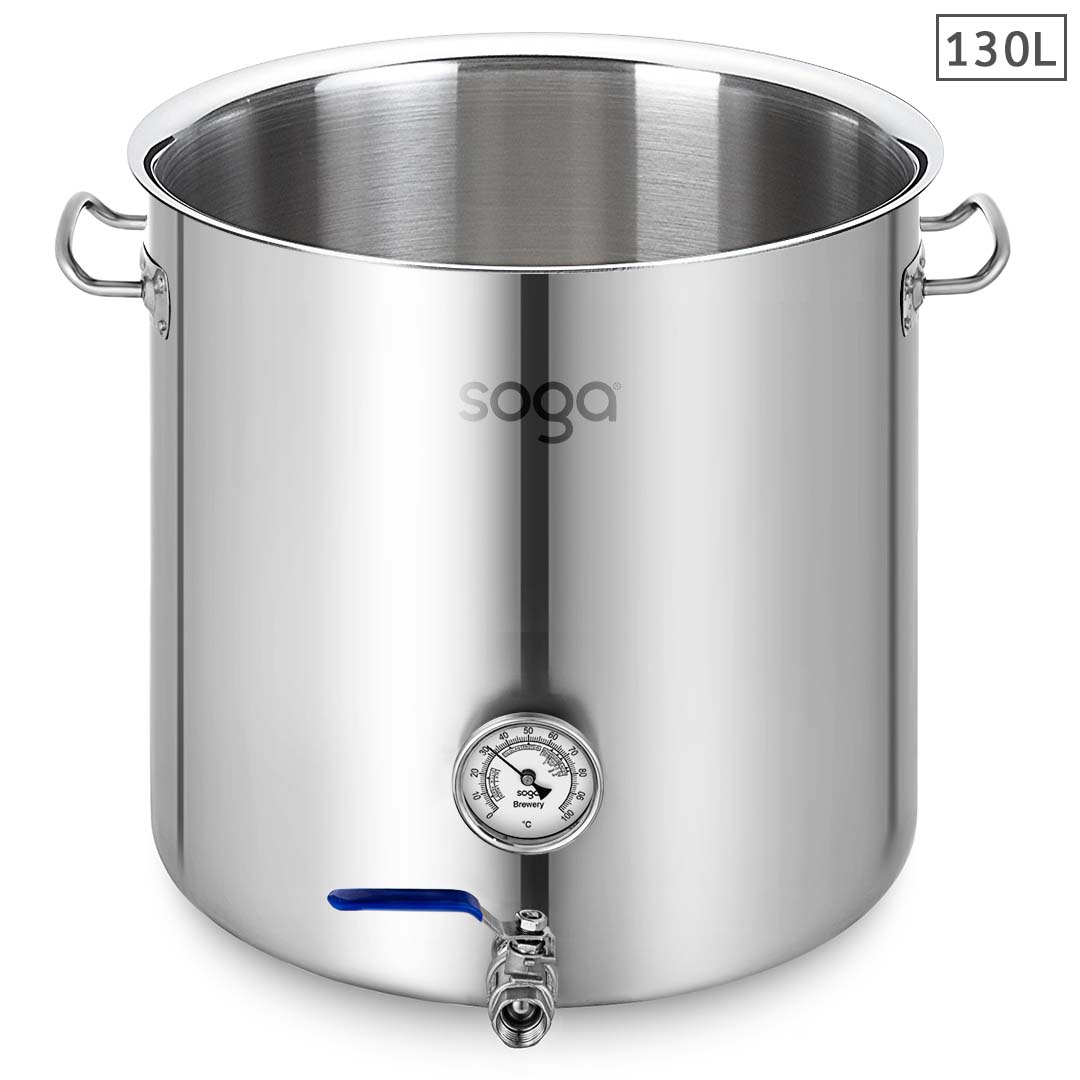 SOGA Stainless Steel 130L No Lid Brewery Pot With Beer Valve 55*55cm • LUZ-BreweryPotSS2791-JPOT