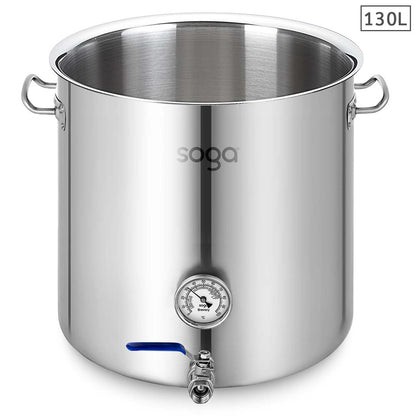 SOGA Stainless Steel 130L No Lid Brewery Pot With Beer Valve 55*55cm • LUZ-BreweryPotSS2791-JPOT