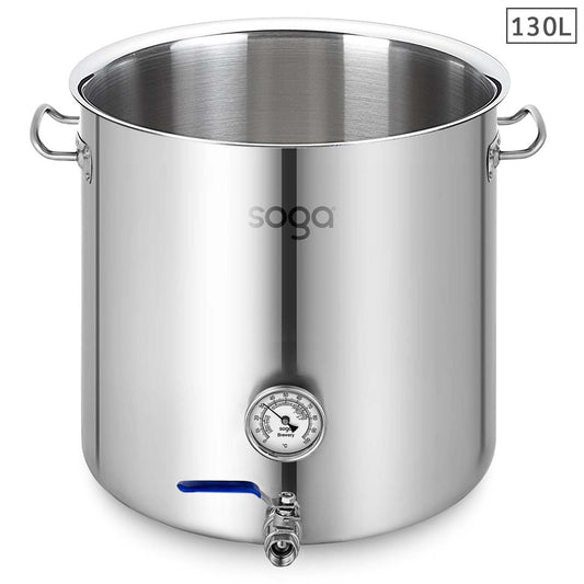 SOGA Stainless Steel 130L No Lid Brewery Pot With Beer Valve 55*55cm • LUZ-BreweryPotSS2791-JPOT