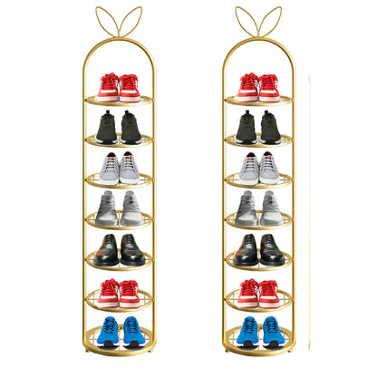 SOGA 2X 7 Tier Bunny Ears Shape  Gold Plated Metal Shoe Organizer Space Saving Portable Footwear Storage Shelf • LUZ-FPotXJ0991X2