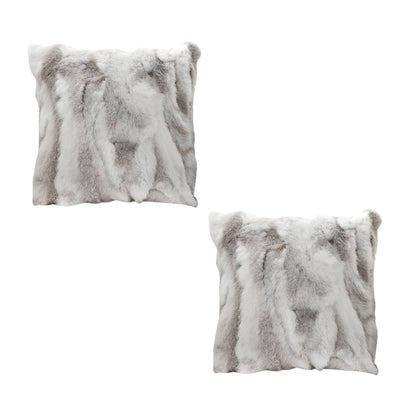 SOGA 2X 45cm Throw Pillow Floral Gray Rabbit Fur Square Warm Cozy Decorative Cushion Home Decor • LUZ-FrenchCushion312X2