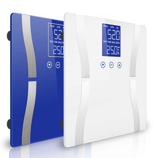 SOGA 2X Glass LCD Digital Body Fat Scale Bathroom Electronic Gym Water Weighing Scales Blue/White • LUZ-BodyFatScaleBLU-WHT