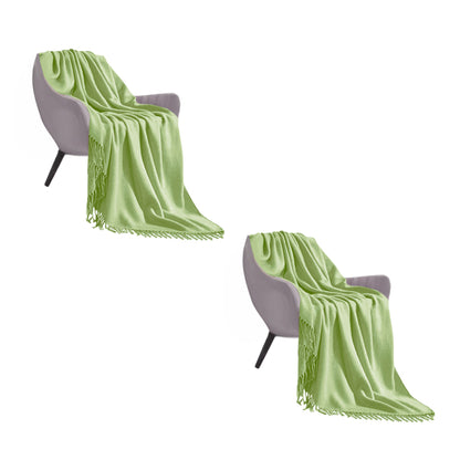 SOGA 2X Green Acrylic Knitted Throw Blanket Solid Fringed Warm Cozy Woven Cover Couch Bed Sofa Home Decor • LUZ-Blanket913X2
