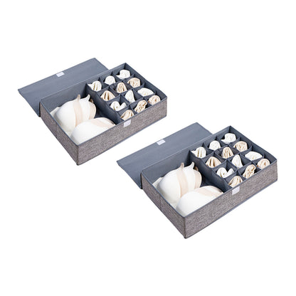 SOGA 2X Grey Flip Top Underwear Storage Box Foldable Wardrobe Partition Drawer Home Organiser • LUZ-SBox031X2