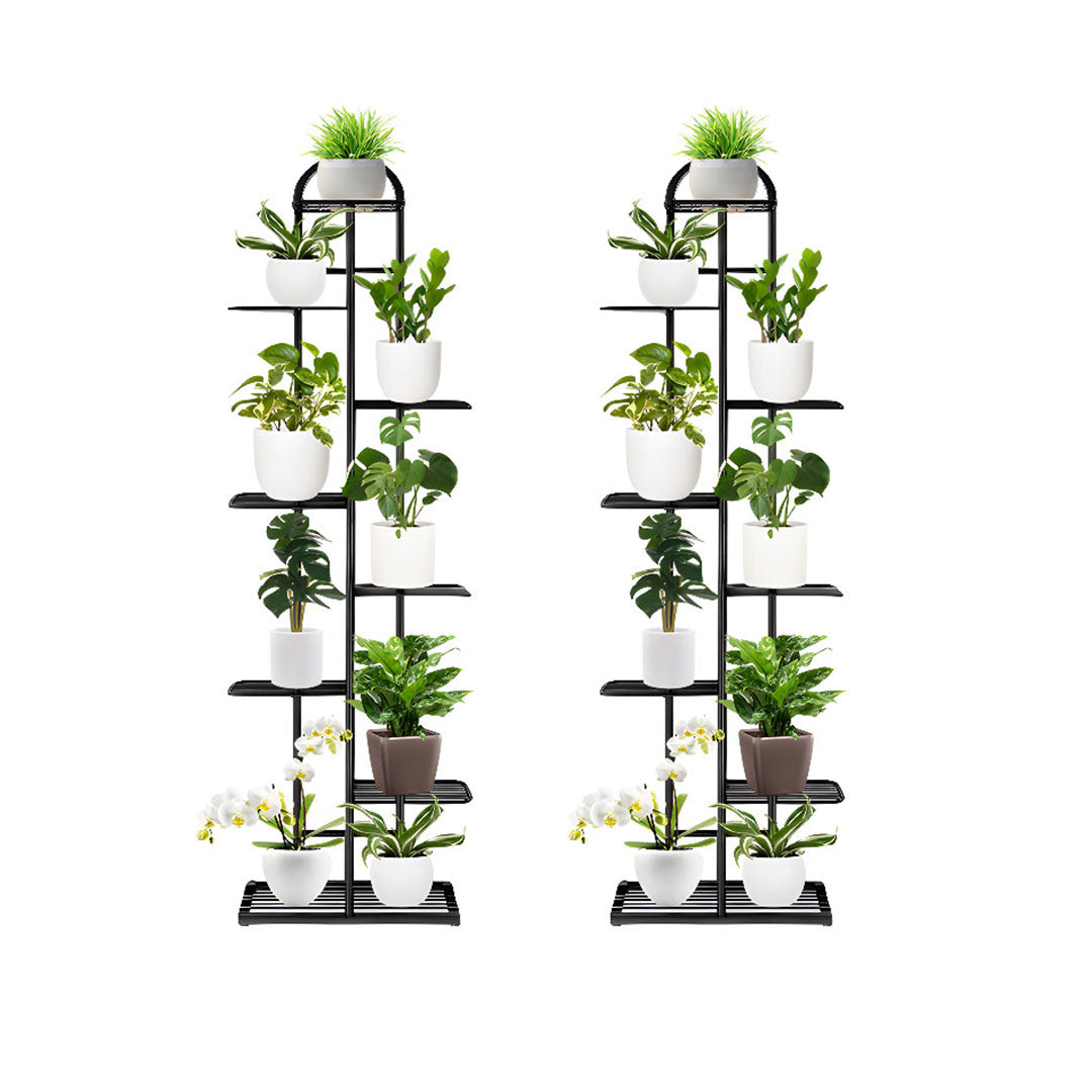 SOGA 2X 8 Tier 9 Pots Black Metal Plant Stand Flowerpot Display Shelf Rack Indoor Home Office Decor • LUZ-FPotH06X2