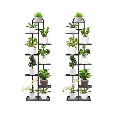 SOGA 2X 8 Tier 9 Pots Black Metal Plant Stand Flowerpot Display Shelf Rack Indoor Home Office Decor • LUZ-FPotH06X2