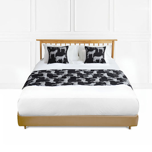 SOGA 1.8m Bed Light Luxury Black Zebra Vintage Bed Scarf Runner Bedding Tail Pad Flag For Home Hotel Set of 3 • LUZ-BedFlagS79