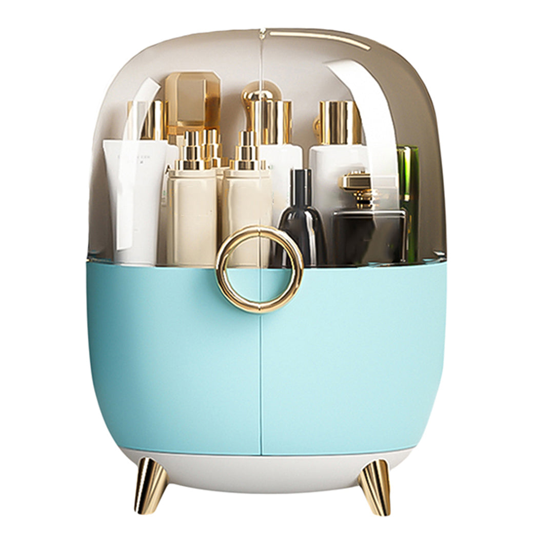 SOGA Blue Transparent Countertop Makeup Organiser Cosmetic Storage Waterproof Dustproof Bathroom Skincare Holder with Lid • LUZ-BathF903
