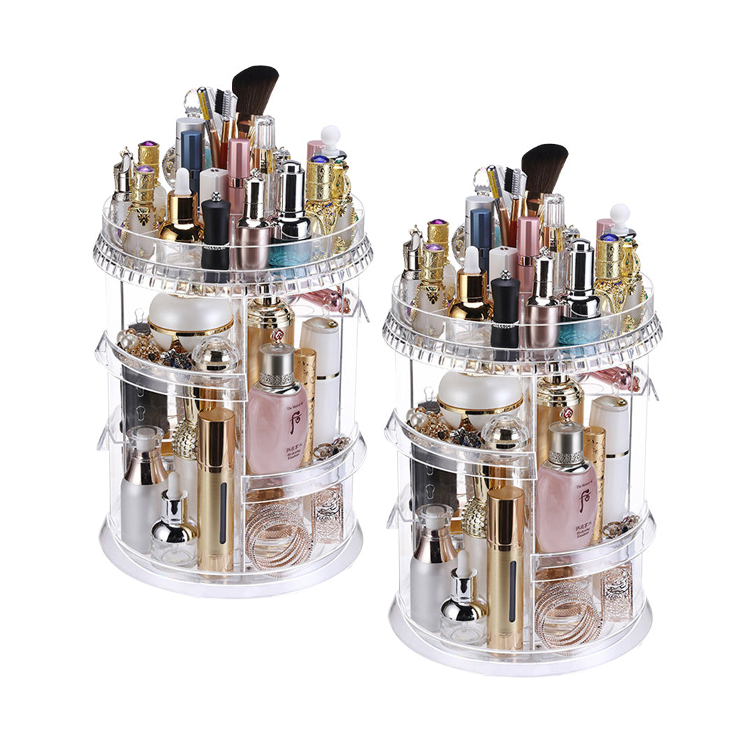 SOGA 2X 360 Degree Rotating Makeup Organiser Cosmetics Holder Display Stand Skincare Home Decor • LUZ-BathC105X2