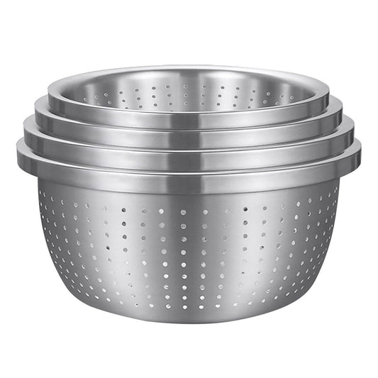 SOGA Stainless Steel Nesting Basin Colander Perforated Kitchen Sink Washing Bowl Metal Basket Strainer Set of 4 • LUZ-Bowl615