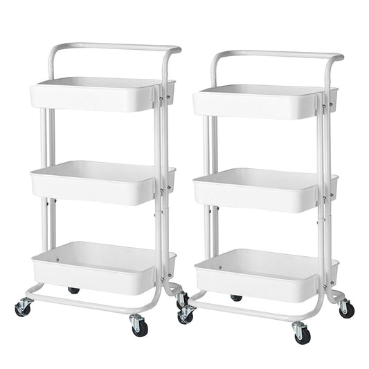 SOGA 2X 3 Tier Steel White Movable Kitchen Cart Multi-Functional Shelves Portable Storage Organizer with Wheels • LUZ-KitchenXY005X2