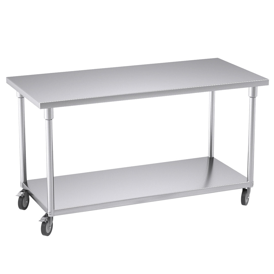 SOGA 150cm Commercial Catering Kitchen Stainless Steel Prep Work Bench Table with Wheels • LUZ-WorkBenchSS8010150CM