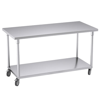SOGA 150cm Commercial Catering Kitchen Stainless Steel Prep Work Bench Table with Wheels • LUZ-WorkBenchSS8010150CM