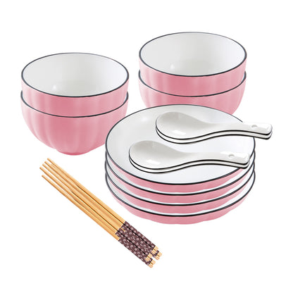 SOGA Pink Japanese Style Ceramic Dinnerware Crockery Soup Bowl Plate Server Kitchen Home Decor Set of 8 LUZ-BowlG114