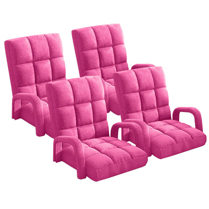 SOGA 4X Foldable Lounge Cushion Adjustable Floor Lazy Recliner Chair with Armrest Pink • LUZ-LoungeArmPinkX4