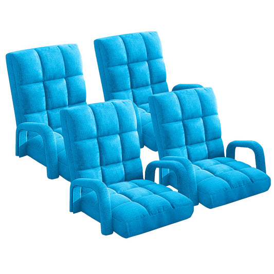 SOGA 4X Foldable Lounge Cushion Adjustable Floor Lazy Recliner Chair with Armrest Blue • LUZ-LoungeArmBlueX4