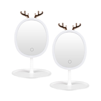 SOGA 2X White Antler LED Light Makeup Mirror Tabletop Vanity Home Decor • LUZ-BathG533X2