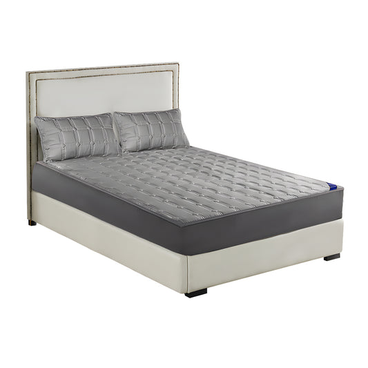 SOGA Grey 153cm Wide Mattress Cover Thick Quilted Stretchable Bed Spread Sheet Protector with Pillow Covers • LUZ-BCover4003