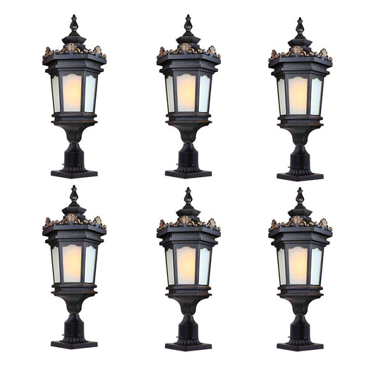 Vintage Lamp 6X 72cm Lantern Stand Elegant Aluminum & Glass Outdoor Light Antique Style Exterior Fixture • LUZ-Lamp320StandX6