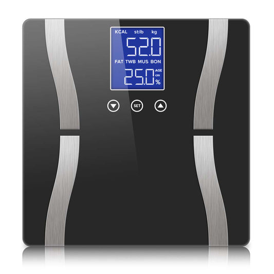 SOGA Glass LCD Digital Body Fat Scale Bathroom Electronic Gym Water Weighing Scales Black • LUZ-BodyFatScaleBlack