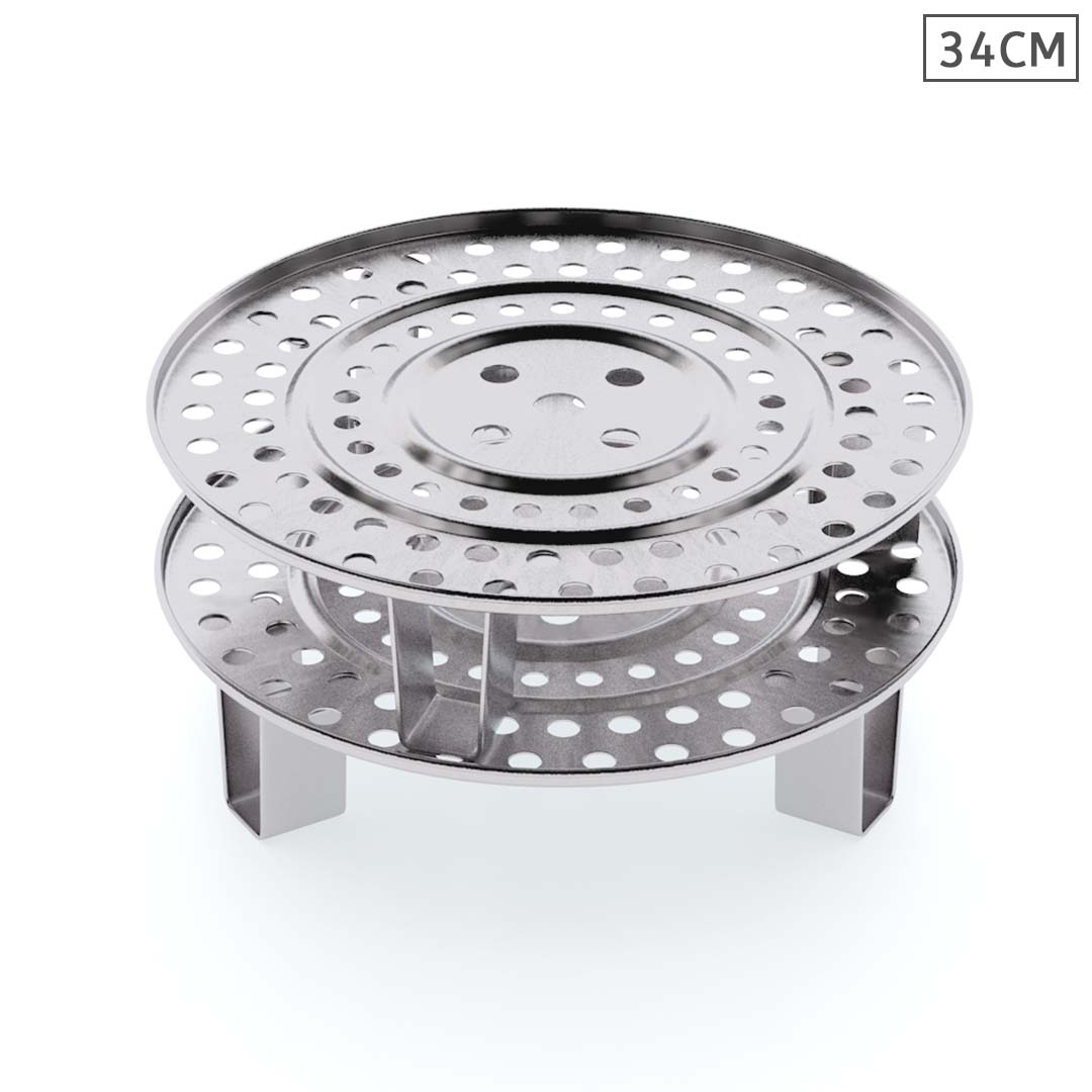 SOGA 2X 34cm Stainless Steel Steamer Insert Stock Pot Steaming Rack Stockpot Tray • LUZ-SS-Rack34CMX2