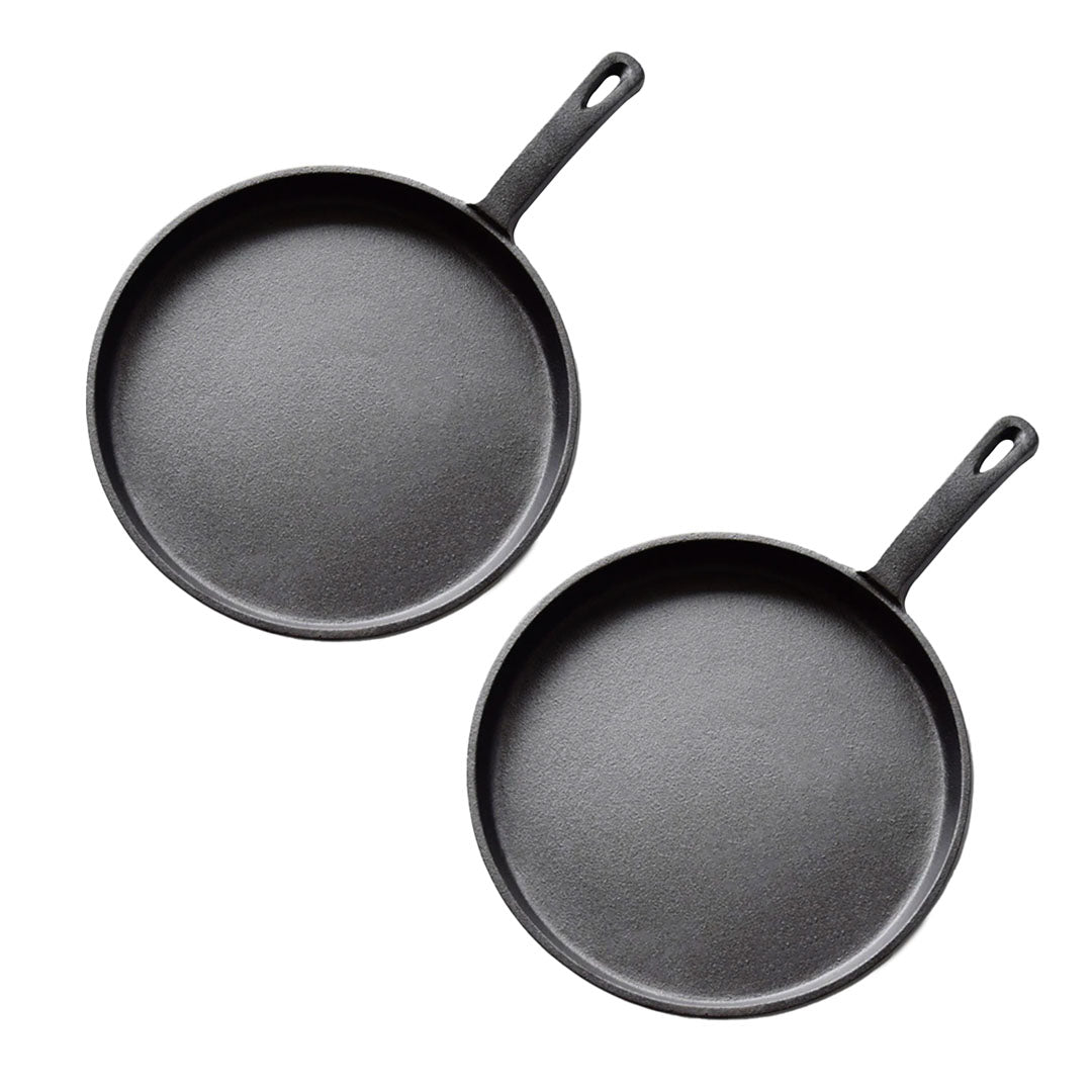 SOGA 2X 26cm Round Cast Iron Frying Pan Skillet Griddle Sizzle Platter • LUZ-ZPai033X2