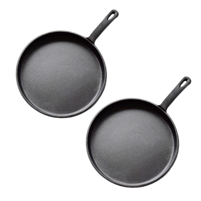 SOGA 2X 26cm Round Cast Iron Frying Pan Skillet Griddle Sizzle Platter • LUZ-ZPai033X2
