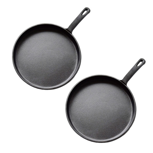 SOGA 2X 26cm Round Cast Iron Frying Pan Skillet Griddle Sizzle Platter • LUZ-ZPai033X2