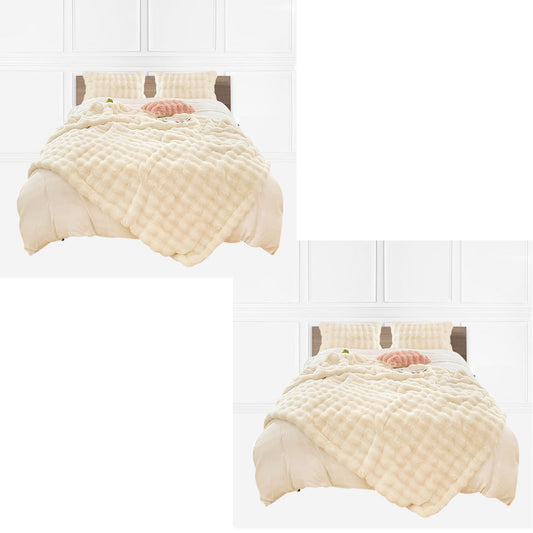 SOGA 2X 200cm Creamy White Fur Fuzzy Super Soft and Cozy Fluffy Throw Blanket • LUZ-BlanketFur337X2