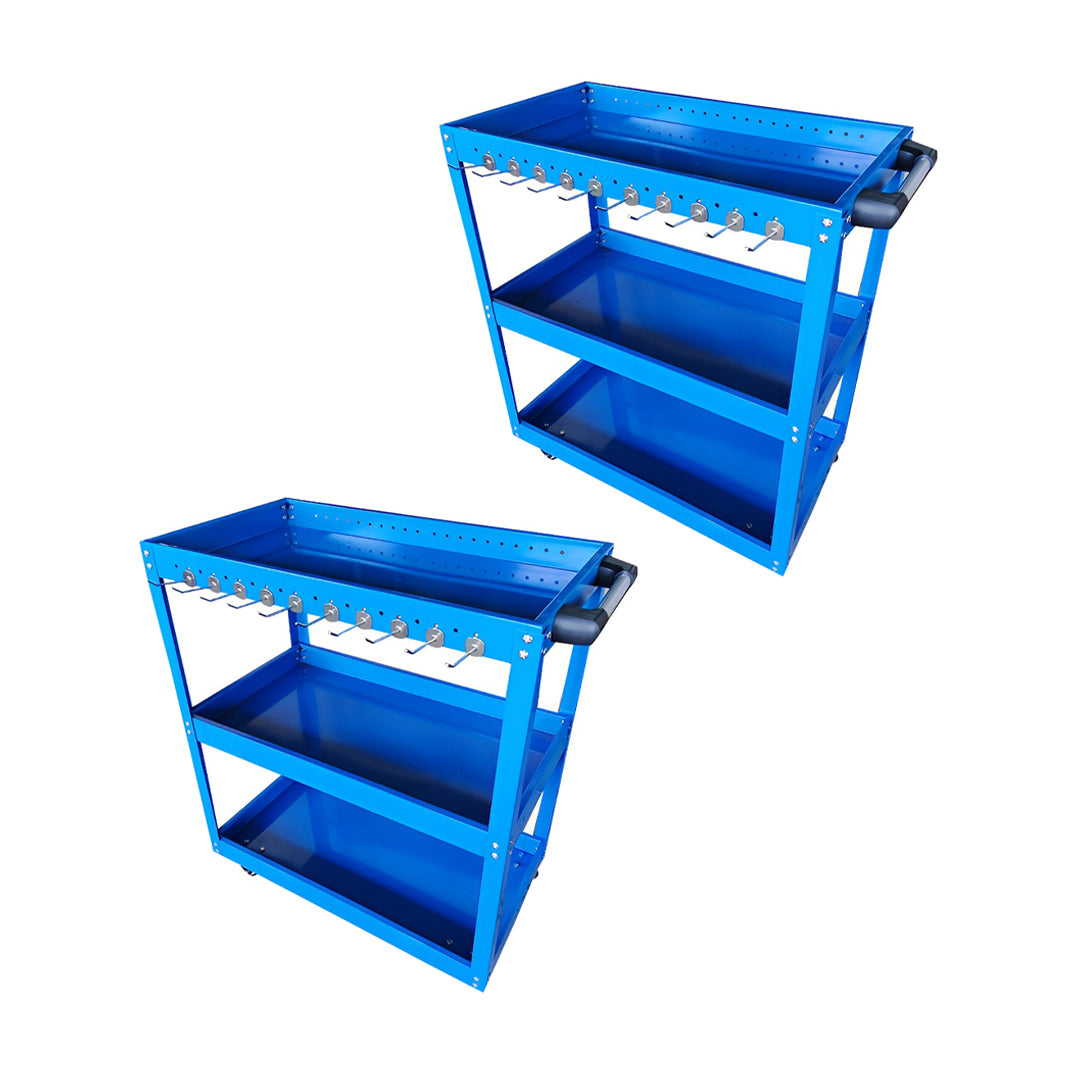 SOGA 2X 3 Tier Tool Storage Cart Portable Service Utility Heavy Duty Mobile Trolley with Hooks Blue • LUZ-ToolCart608X2
