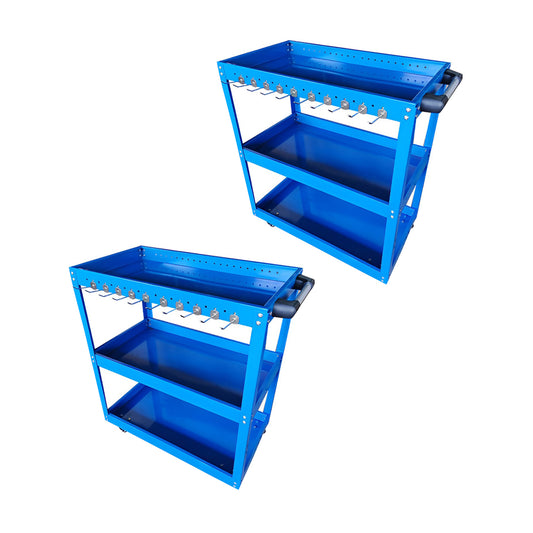 SOGA 2X 3 Tier Tool Storage Cart Portable Service Utility Heavy Duty Mobile Trolley with Hooks Blue • LUZ-ToolCart608X2