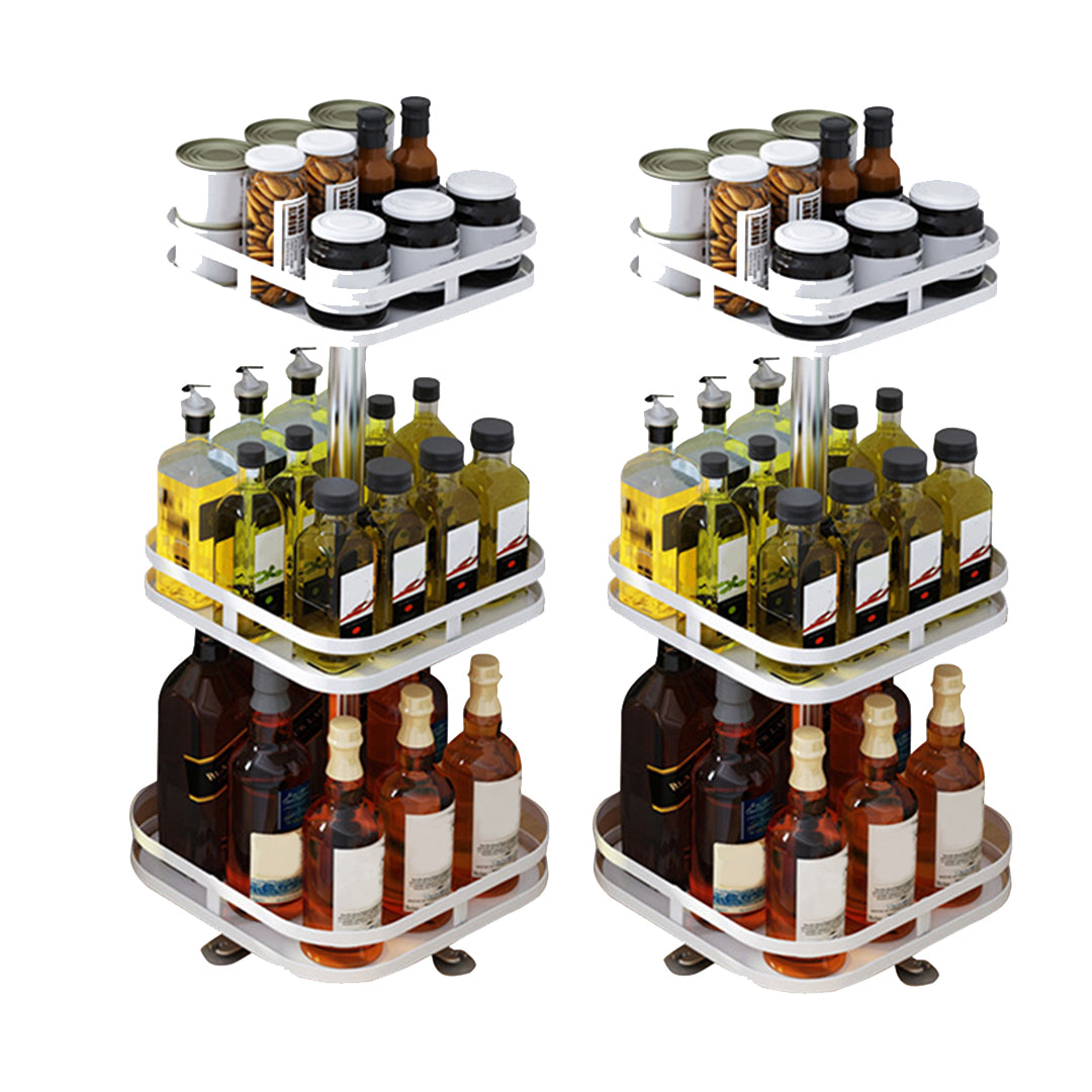 SOGA 2X 3 Tier Steel White Square Rotating Multi-Function Kitchen Portable Storage Spice Seasoning Kitchen Countertop Organiser Shelf • LUZ-KitchenXY054WHTX2